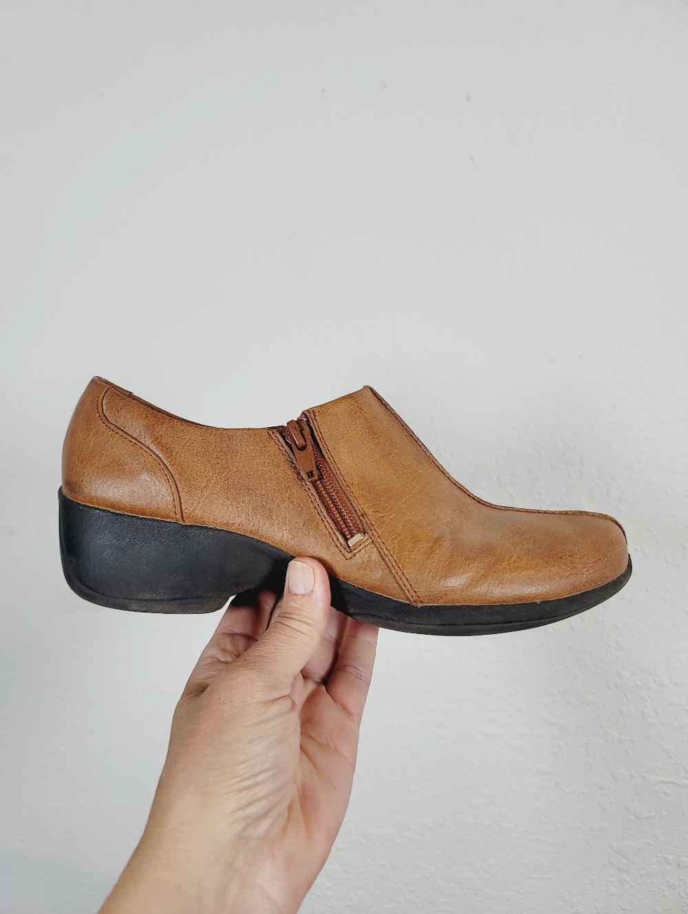 Naturalizer Tan Low Heel Slip-On with Side Zipper, Size 8.5M